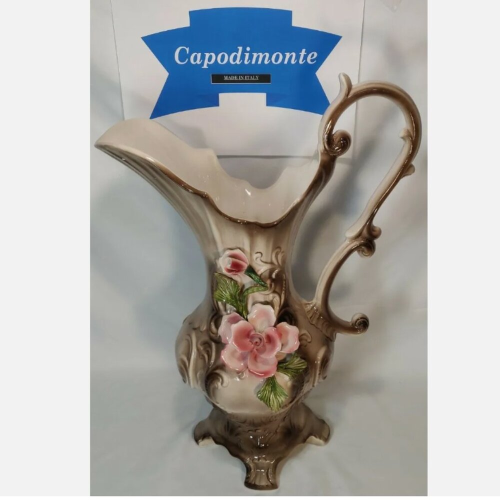 Capodimonte Large Porcelain Floral Vase 19" H x 1' W Made In Italy